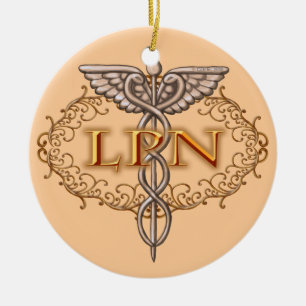 Ornement Rond En Céramique Oval Cuivre Caduceus LPN Infirmière