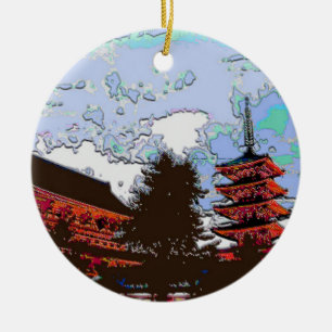 Ornement Rond En Céramique Pagode japonaise