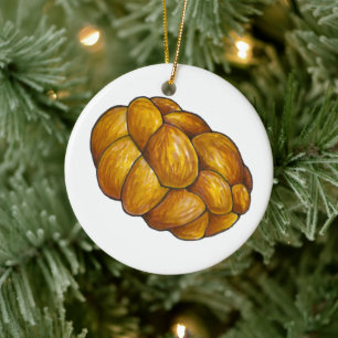 Ornement Rond En Céramique Pain de Challah Joyeux Hanoukka Chanukah