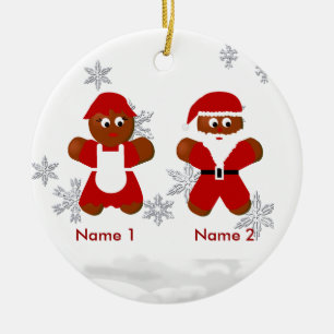 Ornement Rond En Céramique Pain d'épices M. et Mme Père Noël Ornament de N