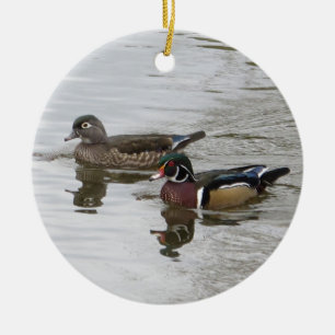 Ornement Rond En Céramique Paire de canard à bois
