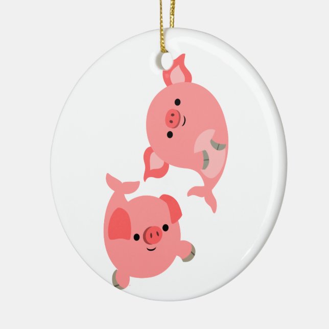 Ornement Rond En Céramique Paire mignonne de cochons de carbone (Gauche)