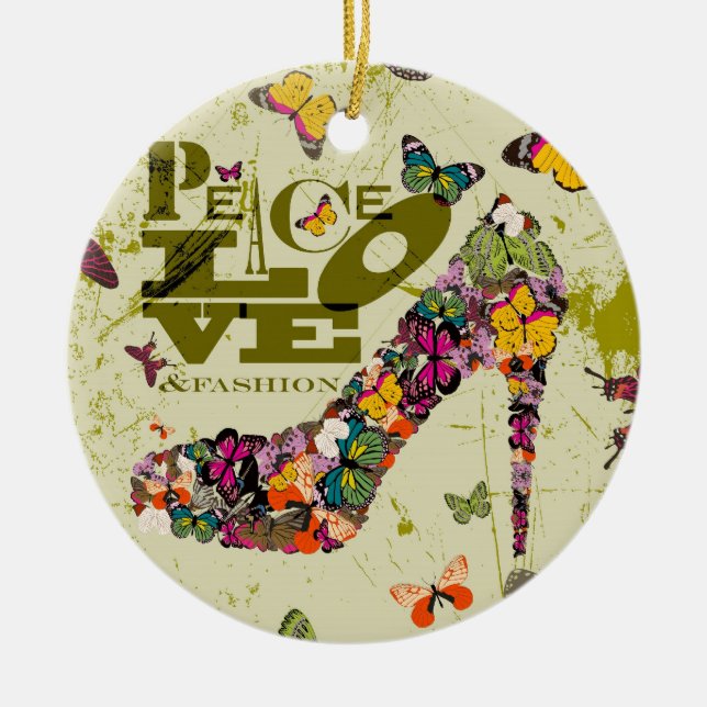 Ornement Rond En Céramique Paix, Amour et Mode. xo PJ. (Devant)