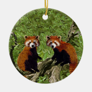Ornement Rond En Céramique Pandas rouges gambadants