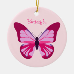 Ornement Rond En Céramique Papillon jolie rose violet