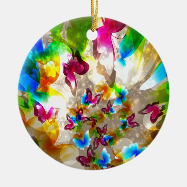 Ornement Rond En Céramique Papillons Abstraits (Devant)