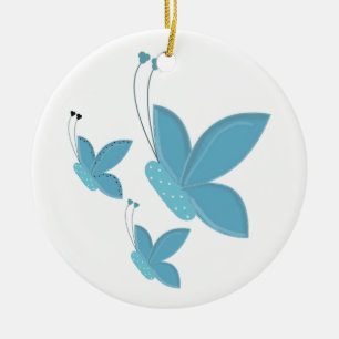 Ornement Rond En Céramique Papillons bleus