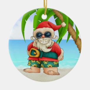 Ornement Rond En Céramique Paradise Beach Père Noël - SRF