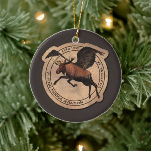 Ornement Rond En Céramique Patch Flying Moose Aviation
