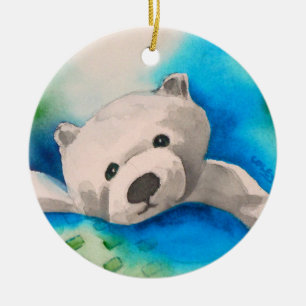 Ornement Rond En Céramique Paulie l'ornement d'ours blanc
