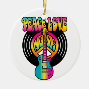 Ornement Rond En Céramique Peace-Love-Music-Vinyl