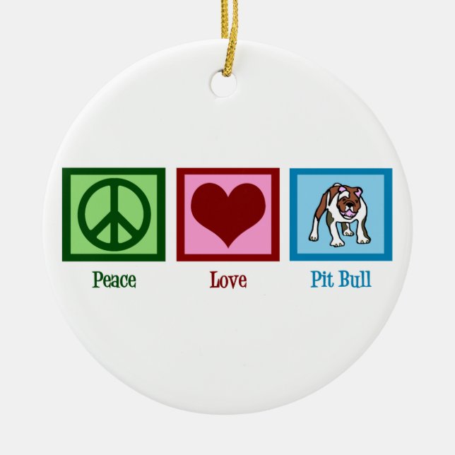 Ornement Rond En Céramique Peace Love Pit Bulls (Devant)