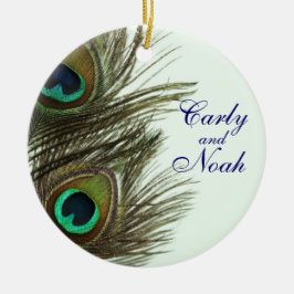 Ornement Rond En Céramique Peacock Feather Personnalisable Mariage Ornament