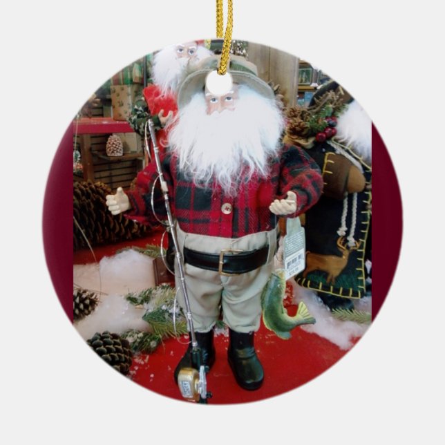 ORNEMENT ROND EN CÉRAMIQUE PÊCHE PÈRE NOËL NOËL ORNAMENT (Devant)