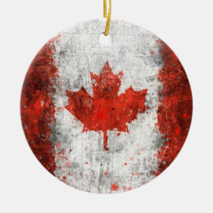 Ornement Rond En Céramique Peignez le drapeau de Canadien d'éclaboussure