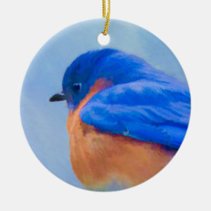 Ornement Rond En Céramique Peinture Bluebird - Art original pour oiseaux