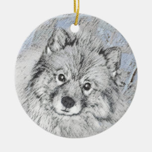 Ornement Rond En Céramique Peinture Keeshond Beth - Joli art original chien
