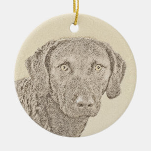 Ornement Rond En Céramique Peinture originale de chien par Retriever de Chesa