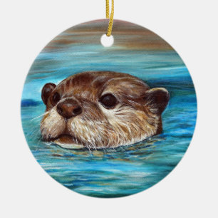 Ornement Rond En Céramique Peinture sur la loutre de rivière