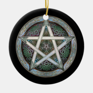 Ornement Rond En Céramique Pendentif/ornement argentés de pentagramme