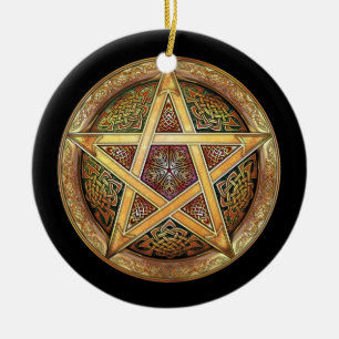 Ornement Rond En Céramique Pendentif/ornement d'or de pentagramme