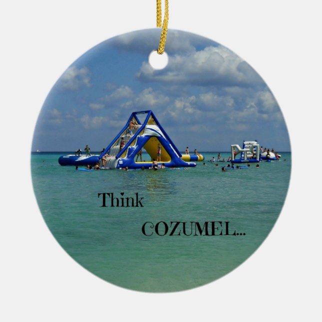 Ornement Rond En Céramique Pensez à Cozumel ! (Devant)