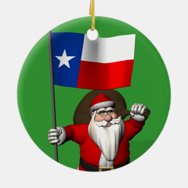 Ornement Rond En Céramique Père Noël Avec Drapeau Étoile Lone (Dos)