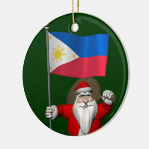 Ornement Rond En Céramique Père Noël Avec L'Enseigne Des Philippines