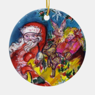 Ornement Rond En Céramique PÈRE NOËL AVEC Noël de CADEAUX ET de JOUETS