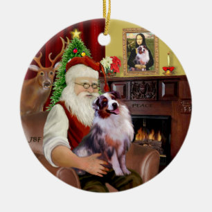 Ornement Rond En Céramique Père Noël - Berger australien 1