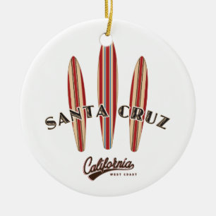 Ornement Rond En Céramique Père Noël Cruz California Three Surboards