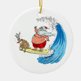 Ornement Rond En Céramique père Noël et Rudolf