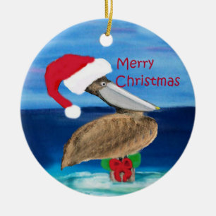 Ornement Rond En Céramique Père Noël pélican de Noël