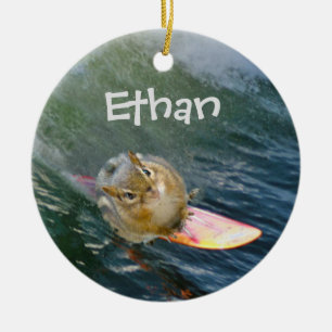 Ornement Rond En Céramique Personnaliser Cute Surfing Chipmunk