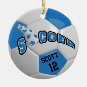 Ornement Rond En Céramique Personnaliser le ballon de football   Bleu