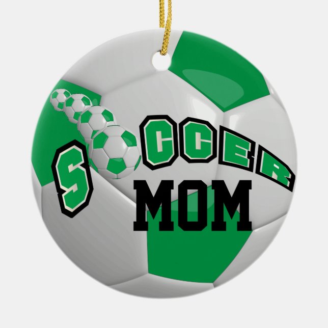 Ornement Rond En Céramique Personnaliser le ballon de football | Vert (Devant)