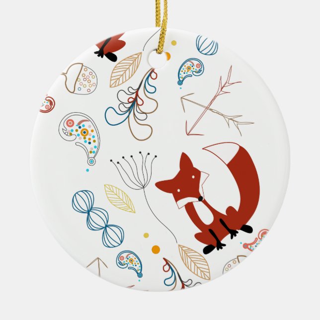 Ornement Rond En Céramique Personnaliser le Motif Woodland Fox moderne (Devant)