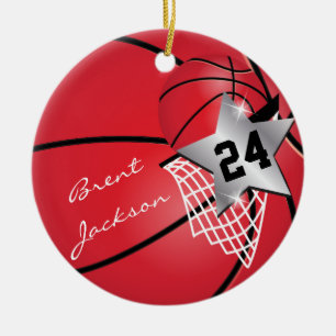 Ornement Rond En Céramique Personnaliser Super ⭐ Star Player Rouge 🏀 Basketb