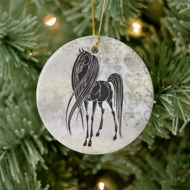 Ornement Rond En Céramique Personnalized Horse and Grunge Heart (Arbre)