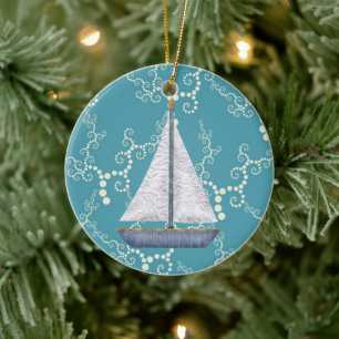 Ornement Rond En Céramique Personnalized Sailboat Swirling Water