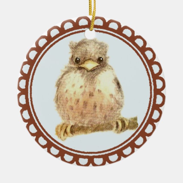 Ornement Rond En Céramique Petit bébé Robin (Devant)