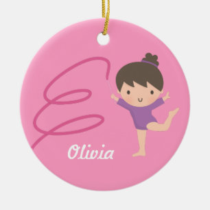 Ornement Rond En Céramique Petite fille de gymnastique personnalisée