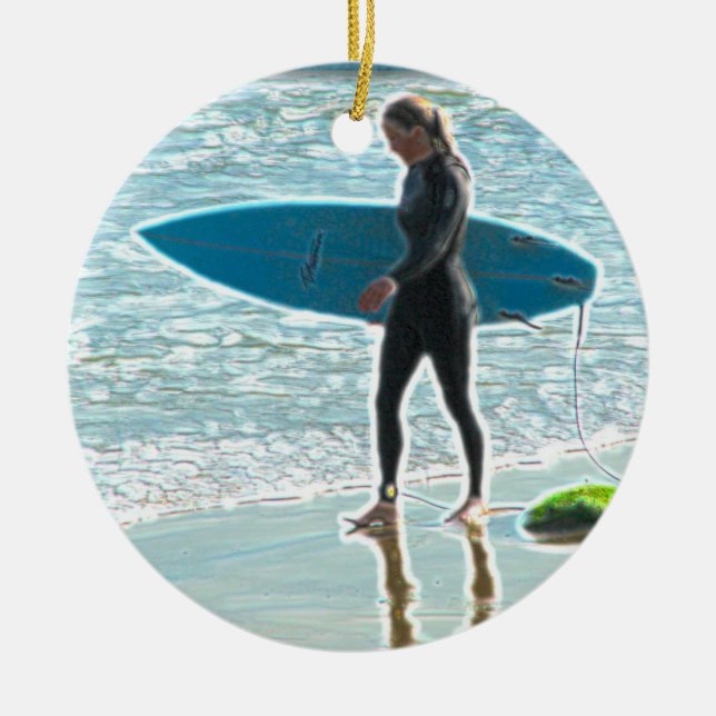 Ornement Rond En Céramique Petite fille de surfer (Devant)