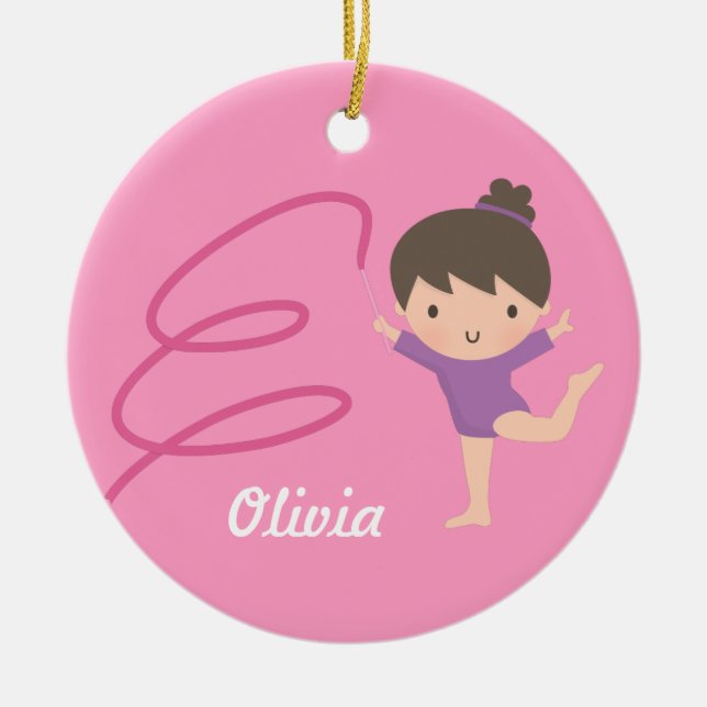 Ornement Rond En Céramique Petite Gymnaste Girl Gymnastique Personnalisée (Devant)