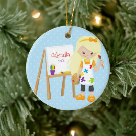 Ornement Rond En Céramique Petite petite artiste de Noël personnalisées