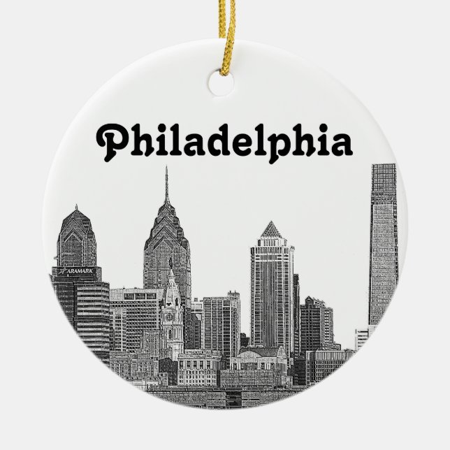 Ornement Rond En Céramique Philadelphie Skyline Etché (Devant)