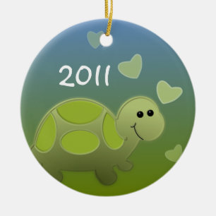 Ornement Rond En Céramique Photo de tortue de bébé