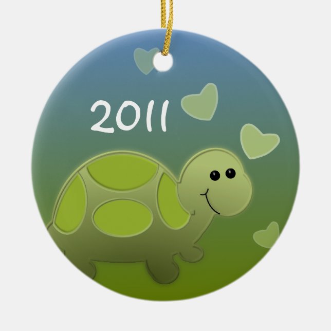 Ornement Rond En Céramique Photo de tortue de bébé (Devant)