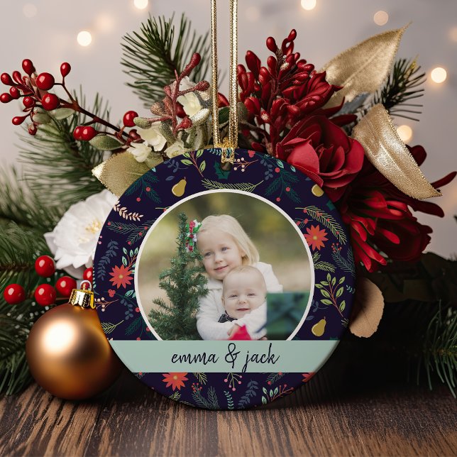 Ornement Rond En Céramique Photo Joyeux Foliage (Créateur téléchargé)