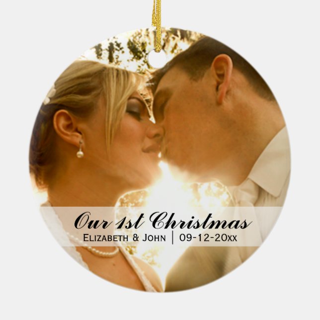 Ornement Rond En Céramique Photo mariage Noël (Dos)